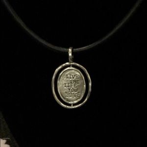 Black Leather Lasso Necklace w/.925 Sterling Charm